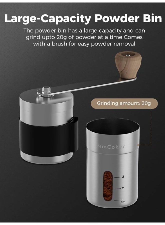 SimCoker Manual Coffee Grinder Ceramic Burrs Hand Coffee Grinder 304 Stainless Steel Compact size, Includes Cleaning Brush, Storage Pouch - Image 3
