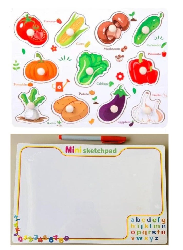 Vegetable Shape Puzzles Wooden Board Toys for Kid Toddlers Boy Girls  - Image 1
