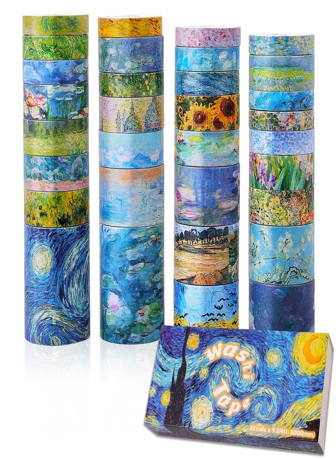 emmoolife Washi Tape Set of 32 Rolls, Decorative Masking Tape for Oil Painting, Van Gogh Adhesive Tape for Journal with Markers, DIY Craft Gift, Party Decorations, - Image 2