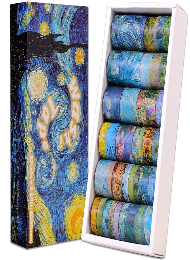 emmoolife Washi Tape Set of 32 Rolls, Decorative Masking Tape for Oil Painting, Van Gogh Adhesive Tape for Journal with Markers, DIY Craft Gift, Party Decorations, - Image 1