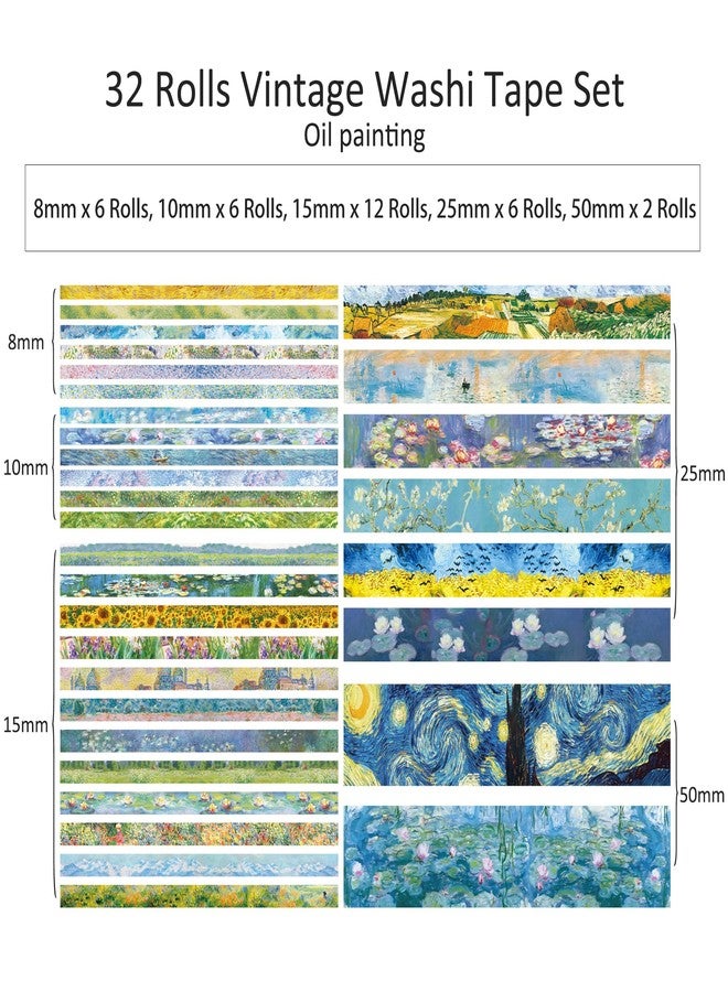 emmoolife Washi Tape Set of 32 Rolls, Decorative Masking Tape for Oil Painting, Van Gogh Adhesive Tape for Journal with Markers, DIY Craft Gift, Party Decorations, - Image 3