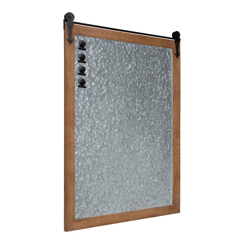 Kate and Laurel Kate and Laurel Cates Modern Farmhouse Barn Door Wood Framed Galvanized Metal Magnetic Memo Board Rustic Brown 