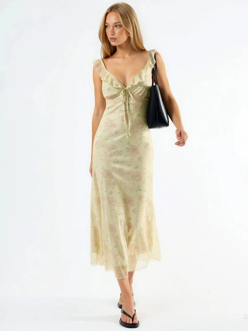 Floral V-Neck Midi Dress