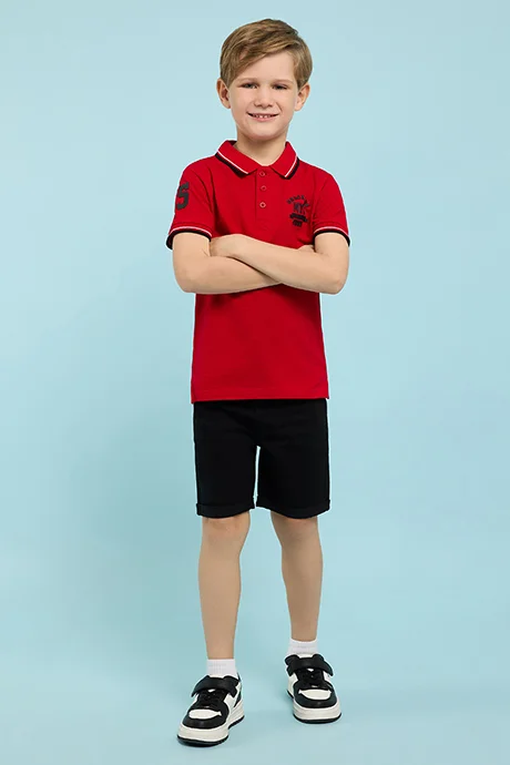 R&B Print Detail Polo T-Shirt with Short Sleeves