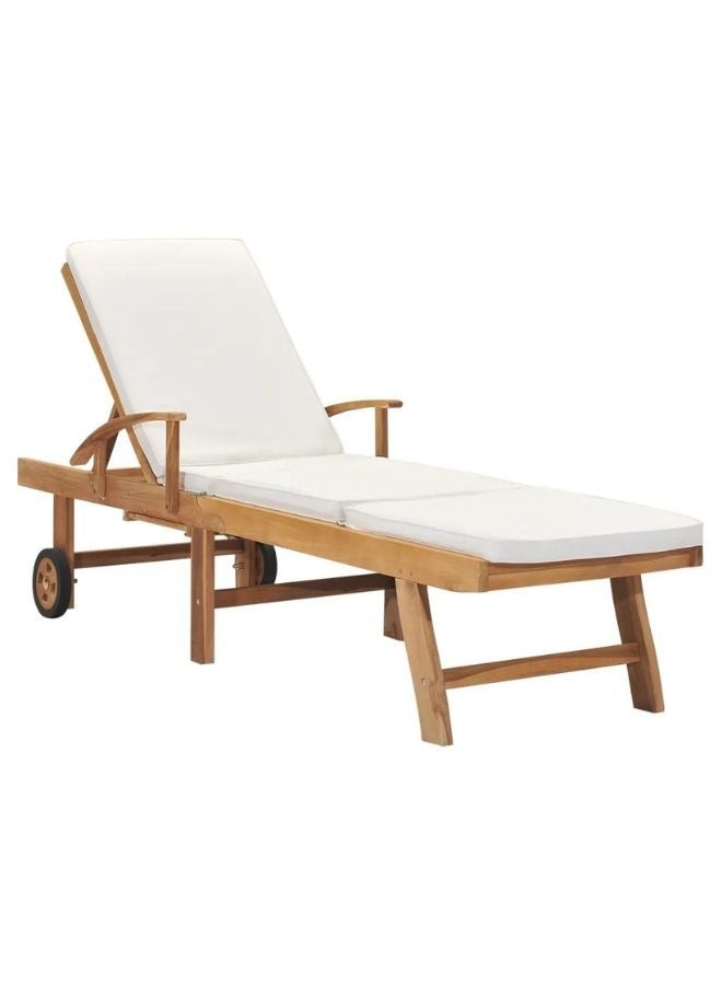 vidaxl vidaXL Sun Lounger with Cushion Solid Teak Wood Cream  - Image 1