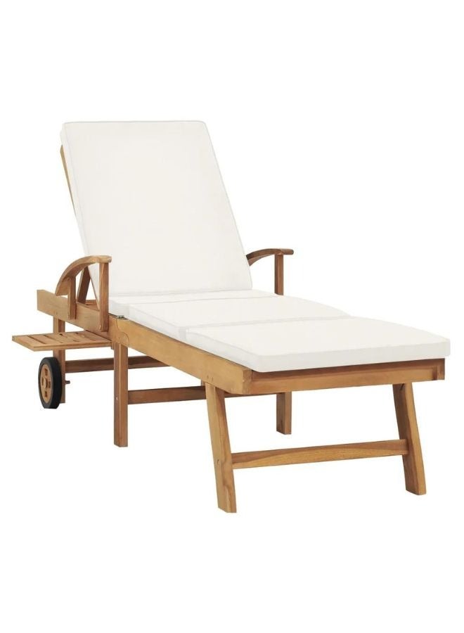 vidaxl vidaXL Sun Lounger with Cushion Solid Teak Wood Cream  - Image 2
