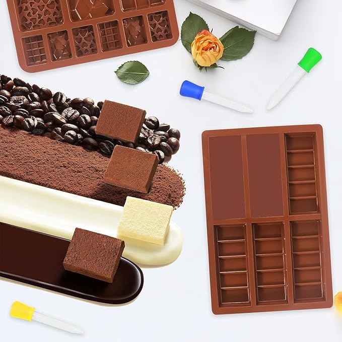 Husaini Mart HUSAINI MART 4 pcs Dubai Chocolate Bar Pistachio Kataifi Molds Chocolate Bar Molds Silicone Rectangle Knafeh Pistachio Chocolate Bar Break Apart Candy Bar Molds with 4 droppers  - Image 4