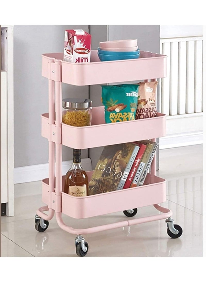 DubaiGallery Rolling Utility Cart 3-Tier Kitchen Metal Trolley Movable Storage Cart with Lockable Wheel and Handle Multifunction Heavy Duty Organizer - Image 2