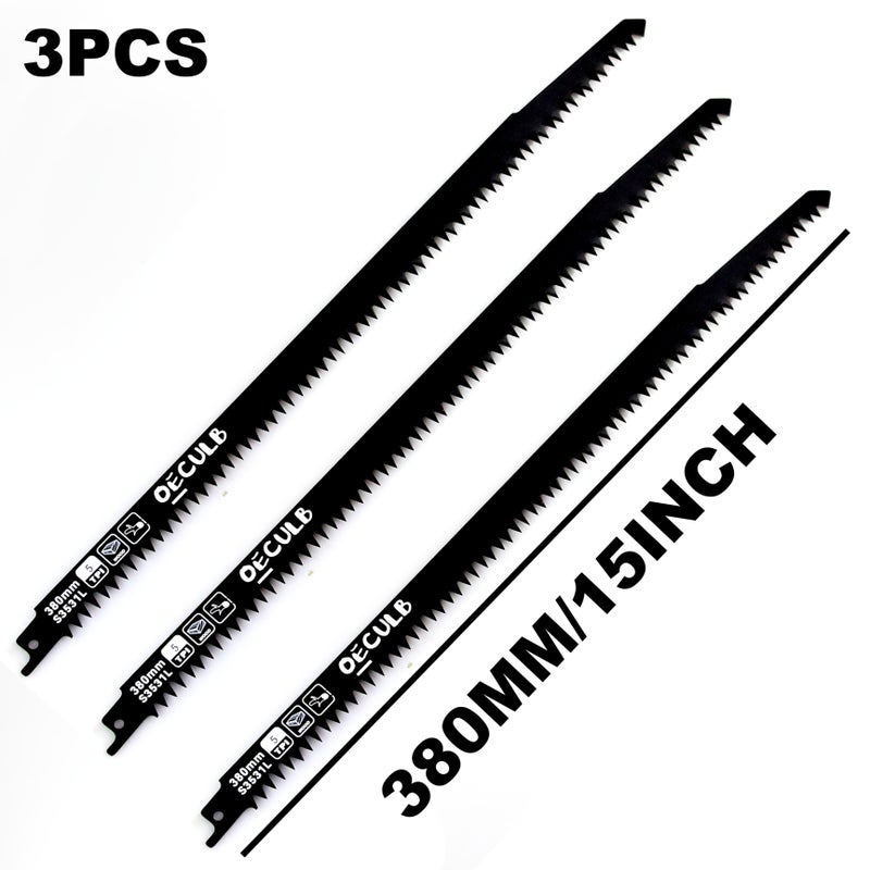 15 Inch 3 Piece Reciprocating Saw Blade Set High Carbon Steel For Wood Log Cutting - Image 2
