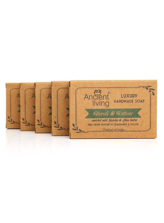 Ancient Living Neroli & Vetiver Luxury Handmade Soap for Exfoliating, Moisturizing skin (Pack of 5) - 100 gm Each - Image 1