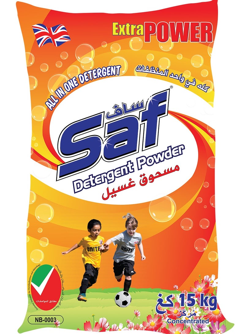 اس اي اف مسحوق غسيل - برائحة البرتقال، عبوة كبيرة بحجم 15 كجم - إزالة قوية للبقع ورائحة منعشة - مناسب للغسيل اليدوي وفي الغسالة - Image 1