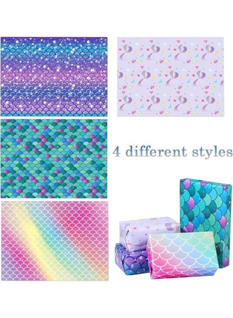 SYOSI Mermaid Wrapping Paper for Girls, Pink Gift Wrap for Birthday Party, Baby Shower, and Special Occasions, Decorative Paper for Girls’ Presents and Party Favors (12 Sheets) - Image 5
