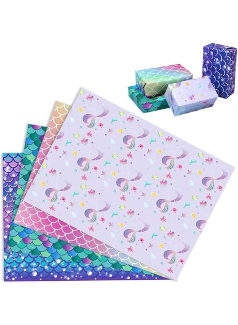 SYOSI Mermaid Wrapping Paper for Girls, Pink Gift Wrap for Birthday Party, Baby Shower, and Special Occasions, Decorative Paper for Girls’ Presents and Party Favors (12 Sheets) - Image 1