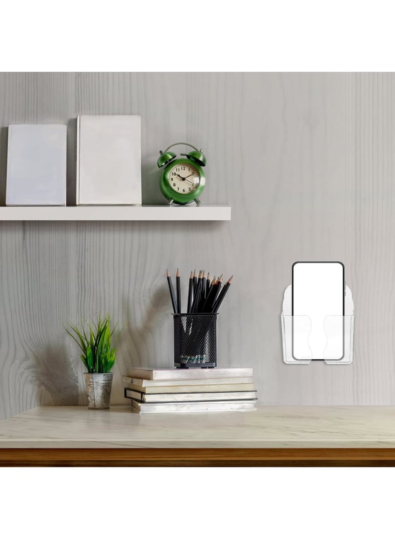 SYOSI Wall Mount Phone Holder, Punch-Free Wall-Mounted Mobile Stand, Storage Box for Phones and Remote Controls, Multipurpose Bedside Organizer, Lazy Mobile Rack for Bedroom (Clear, 2 Pack) - Image 2