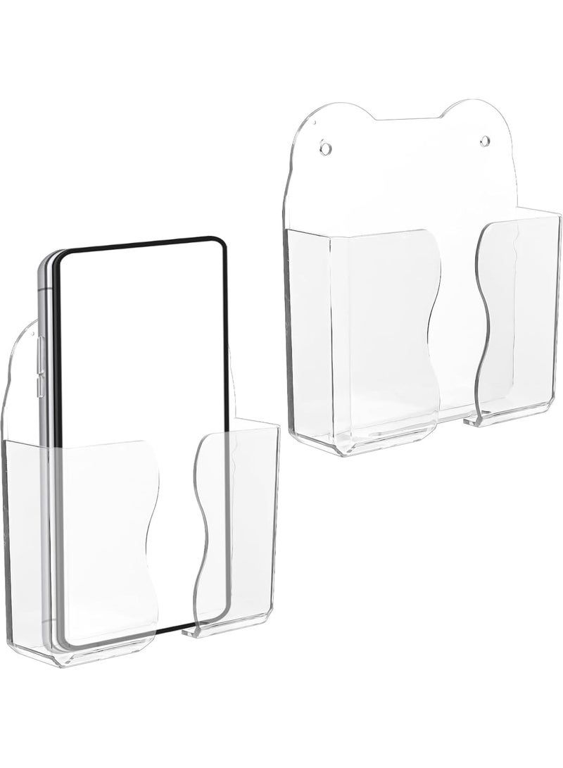 SYOSI Wall Mount Phone Holder, Punch-Free Wall-Mounted Mobile Stand, Storage Box for Phones and Remote Controls, Multipurpose Bedside Organizer, Lazy Mobile Rack for Bedroom (Clear, 2 Pack) - Image 1
