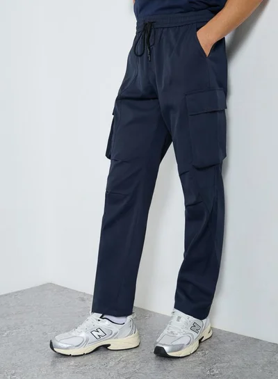 Take Two Men Navy Cargo Pants with Drawstring