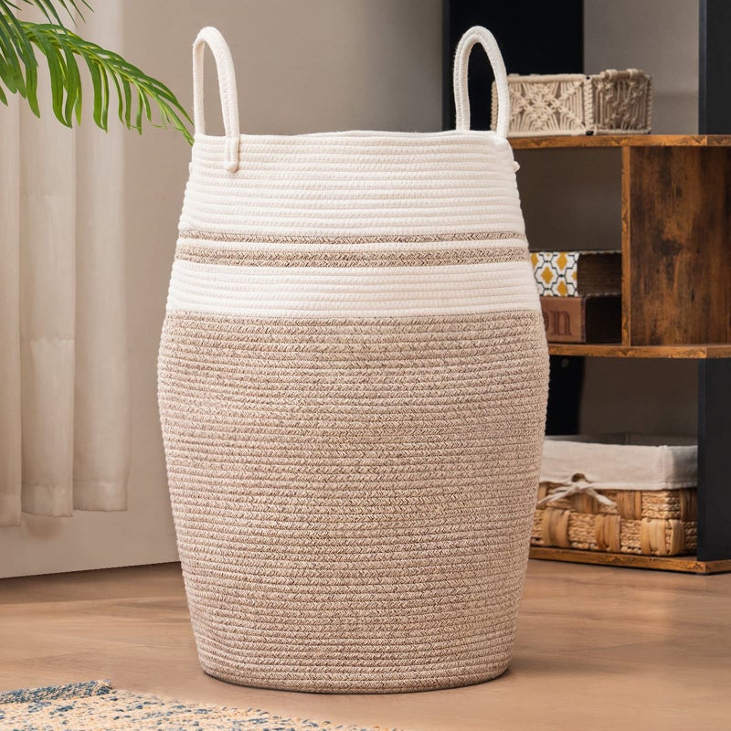 YOUDENOVA Cotton Rope Laundry Hamper by YOUDENOVA, 105L - Woven Collapsible Laundry Basket - Clothes Storage Basket for Blankets organizing, Bedroom Storage, Clothes Hamper - Brown - Image 1