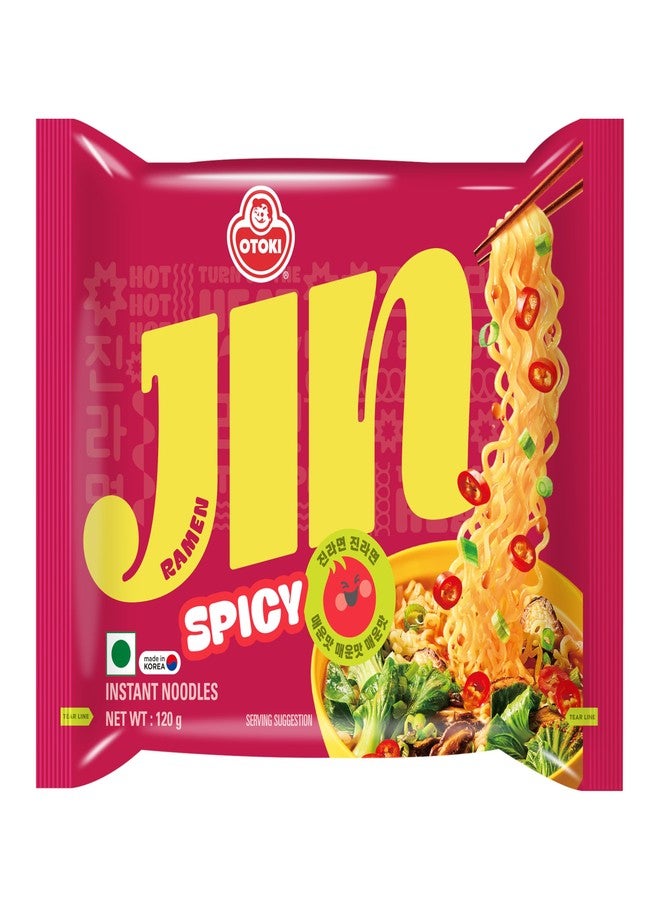 Ottogi Jin Ramen Korean Style Instant Noodles, Spicy and Mild Flavor Combo 120g Each | 5 Spicy & 5 Mild | Pack of 10 (1.2kg) | Veg & Authentic Korean Ramen Noodles | The Product of Korea - Image 3