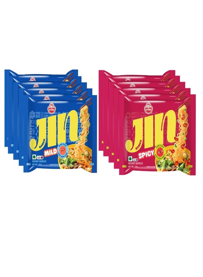 Ottogi Jin Ramen Korean Style Instant Noodles, Spicy and Mild Flavor Combo 120g Each | 5 Spicy & 5 Mild | Pack of 10 (1.2kg) | Veg & Authentic Korean Ramen Noodles | The Product of Korea - Image 1