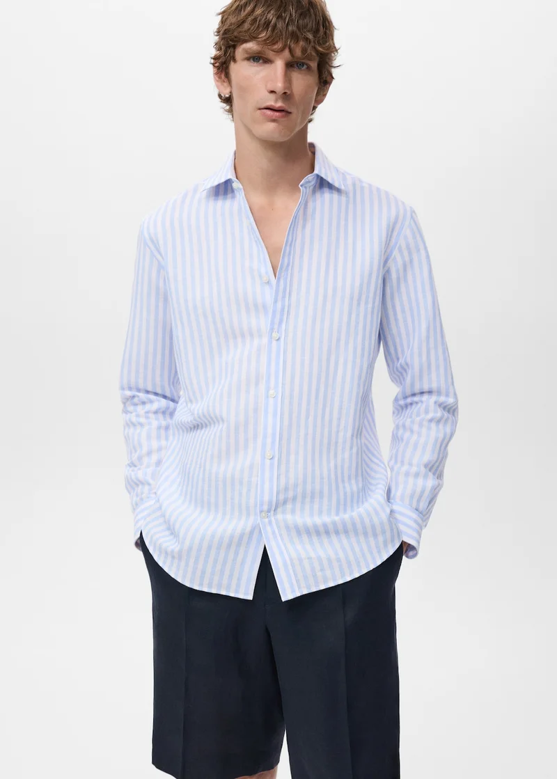 Mango Man Regular-fit striped cotton-linen shirt