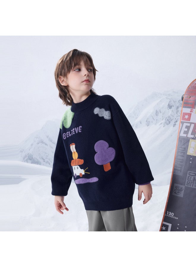 مكد سترة Mqd للأولاد بنصف طوق وسكارف كارتون، أسلوب أكاديمي عارض وأنيق لفصلي الربيع والخريف - Image 2