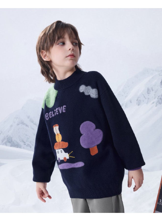 مكد سترة Mqd للأولاد بنصف طوق وسكارف كارتون، أسلوب أكاديمي عارض وأنيق لفصلي الربيع والخريف - Image 1