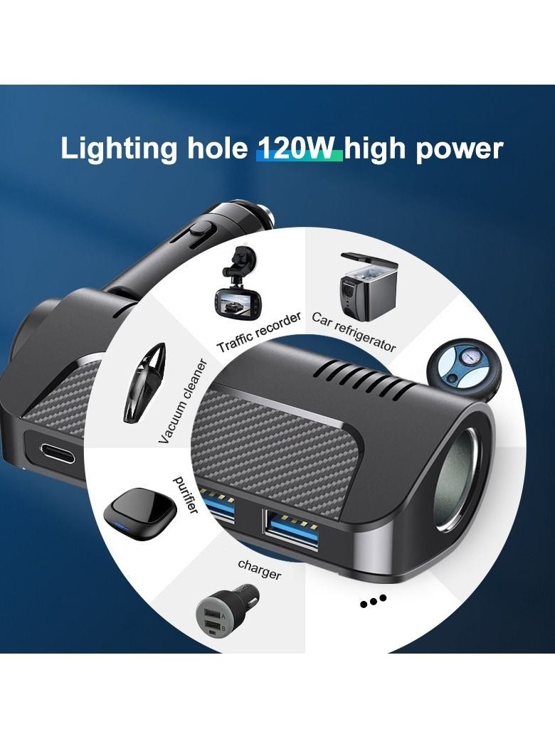 Car Charger 5A USB Type-C Socket, Rotatable 18W Fast Charging Mini Car Charger Adapter Compatible with Samsung/iPhone (3 Ports, Black)  - Image 4