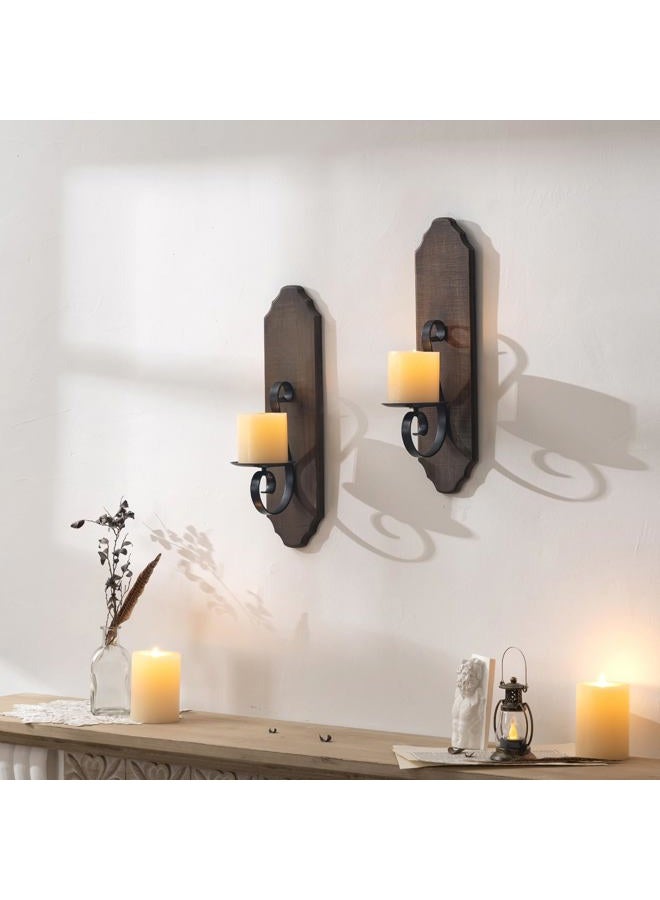 ZOOYOO Black Metal and Wooden Wall Sconce Candle Holders, Black Elegant Swirling Iron Wall Candle Sconce Holders, Black Hanging Wall Sconce Candle Holders,Black Metal Wall Candle Sconce Holders,Set of 2 - Image 2