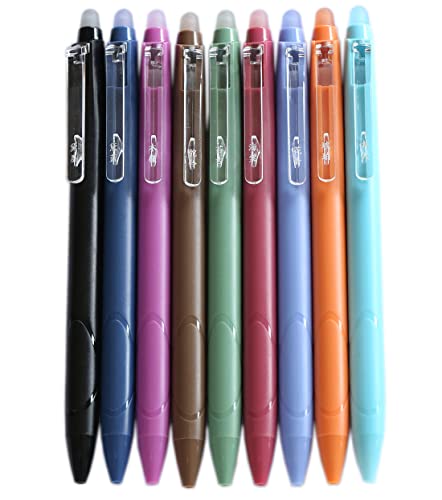 GANSSIA Vintage 9 Colors Erasable Gel Ink Pens 0.5mm Point Assorted Erasable Gel Pen Retractable for Writing Drawing Coloring Art Pack of 9PCS - Image 1