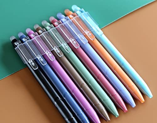 GANSSIA Vintage 9 Colors Erasable Gel Ink Pens 0.5mm Point Assorted Erasable Gel Pen Retractable for Writing Drawing Coloring Art Pack of 9PCS - Image 4