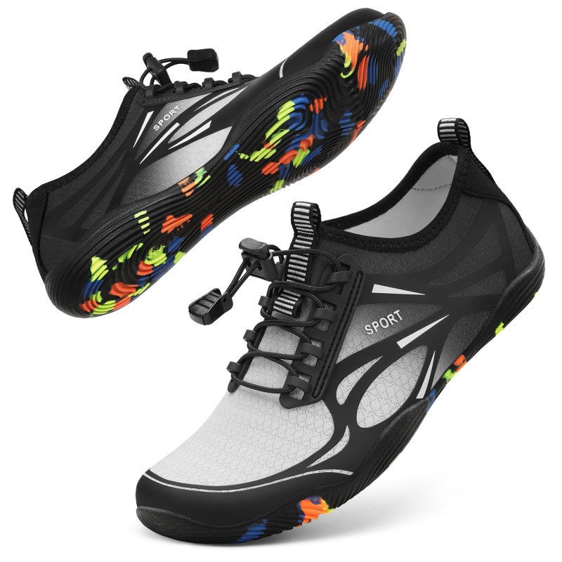 ATHMILE Water Shoes for Men Women River Shoes Adult Swim Beach Lake Pool Aqua Socks Barefoot Quick Dry for Hiking Surfing Kayaking Cruise Ship Essentials Size Women 85 Men 7Black White - Image 2