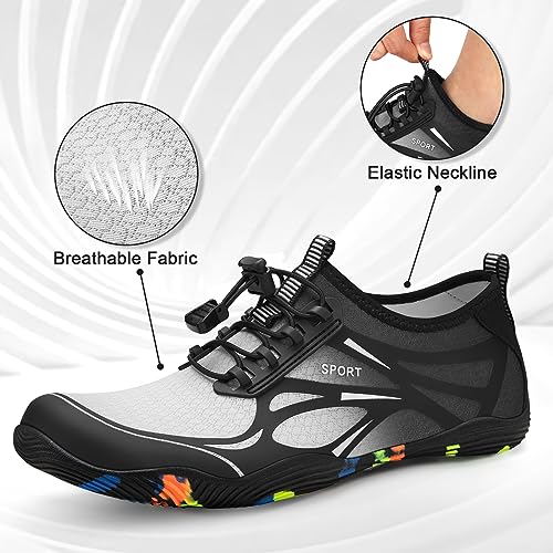 ATHMILE Water Shoes for Men Women River Shoes Adult Swim Beach Lake Pool Aqua Socks Barefoot Quick Dry for Hiking Surfing Kayaking Cruise Ship Essentials Size Women 85 Men 7Black White - Image 3