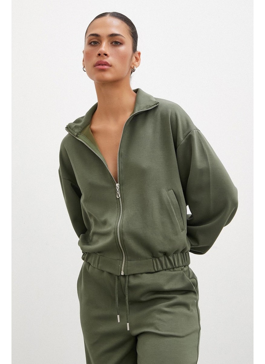 Never More Zippered Sweatshirt Khaki  - Image 1