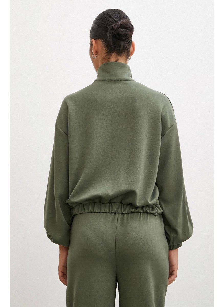 Never More Zippered Sweatshirt Khaki  - Image 2