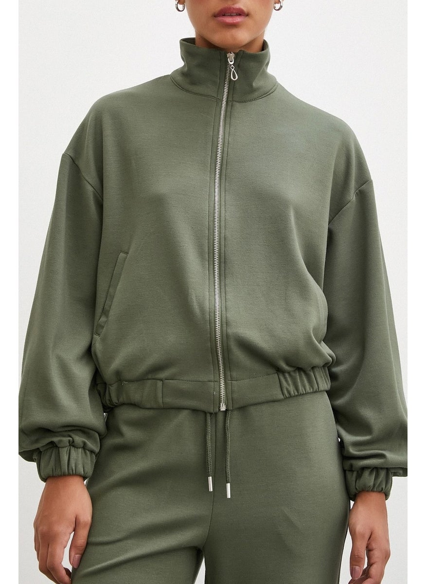 Never More Zippered Sweatshirt Khaki  - Image 3