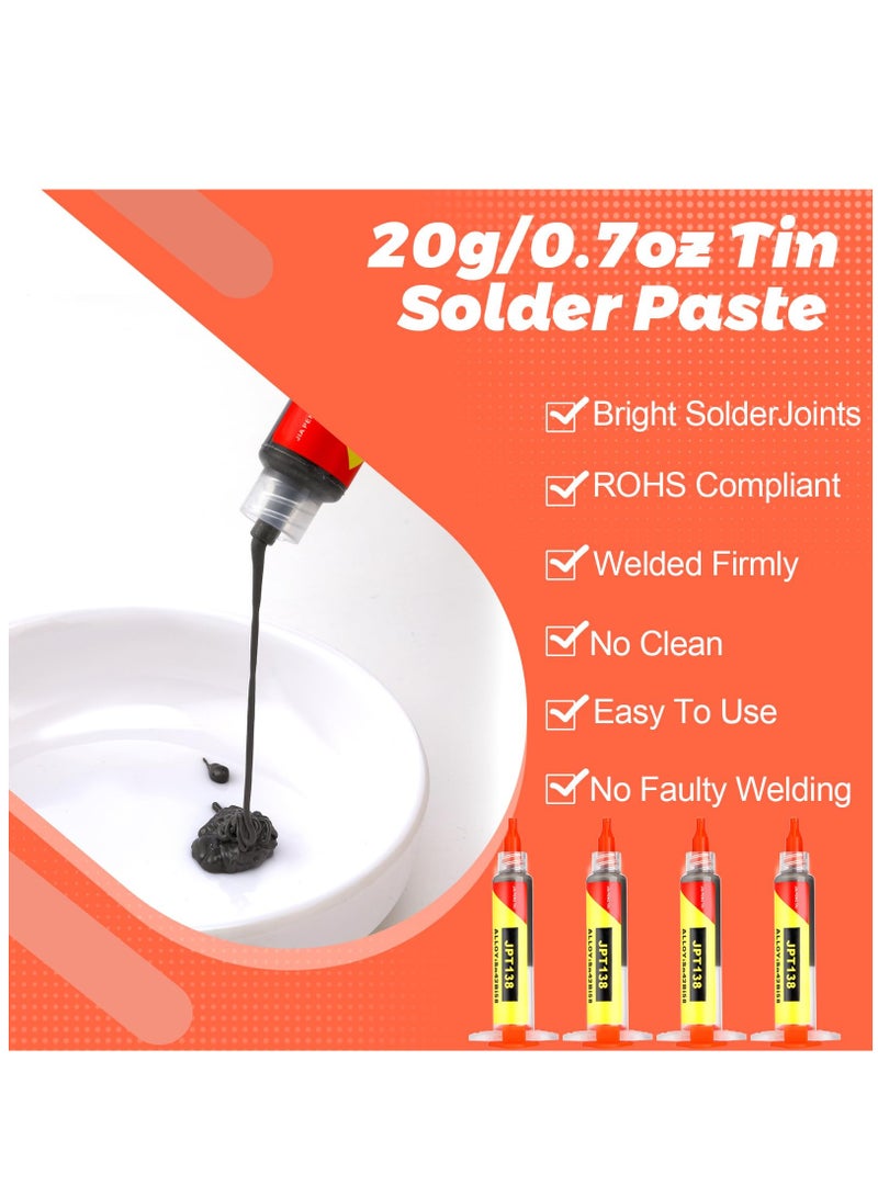 Excefore 4 Pcs Solder Paste Syringe for Electronics Sn42 Bi58 Soldering Tin Melting Point 138 Low Temp No Clean Soldering Paste Suitable for Electronic Components BGA IC Soldering, Total 80g/ 2.8oz  - Image 3