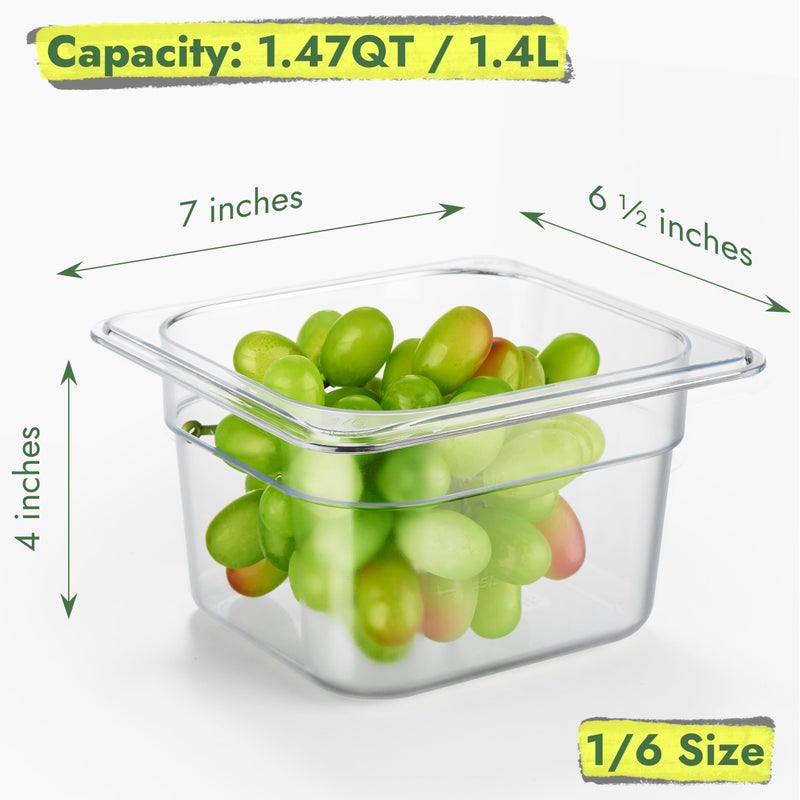 CURTA 6-Pack 1/6 Size 4" Deep NSF Polycarbonate Food Pans | Dishwasher & Freezer Safe Clear Container for Prep Tables, Buffet, Salad Bar, Commercial & Home Kitchen - Image 2