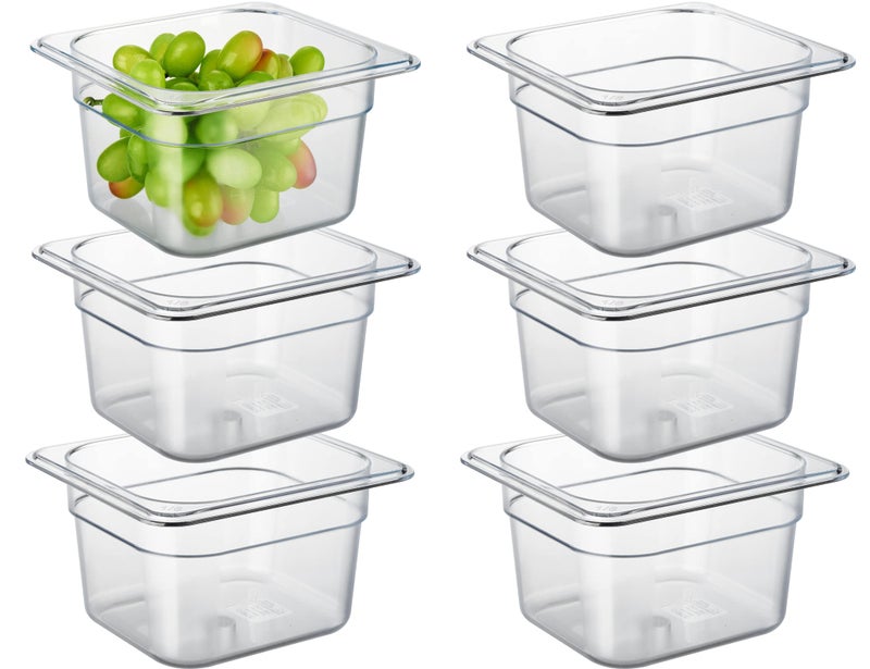 CURTA 6-Pack 1/6 Size 4" Deep NSF Polycarbonate Food Pans | Dishwasher & Freezer Safe Clear Container for Prep Tables, Buffet, Salad Bar, Commercial & Home Kitchen - Image 1