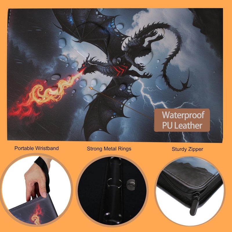 Fweel Cool Dragon Trading Card Binder - 4-Pocket Zipper Binder with 400 Pockets, Ideal for Card Collectors and Enthusiasts - Collectible Trading Card Album with Sleeves - Image 2