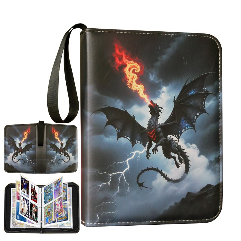 Fweel Cool Dragon Trading Card Binder - 4-Pocket Zipper Binder with 400 Pockets, Ideal for Card Collectors and Enthusiasts - Collectible Trading Card Album with Sleeves - Image 1