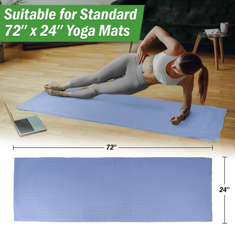 Wakeman Yoga Mat Towel and Gym Towel Set - 2-Piece Non Slip Set for Hot Yoga, Pilates, and Gym - 72â€ x 24â€ Sweat Absorbent and Quick Drying Blanket with Corner Pockets for Mats by Wakeman (Blue) - Image 2