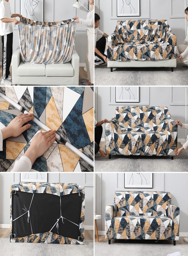 HOKIPO Polyester, Spandex Elastic Stretchable 4 Seater Sofa Cover, Multicolor Geometric Print (AR-4096-D3) - Image 3