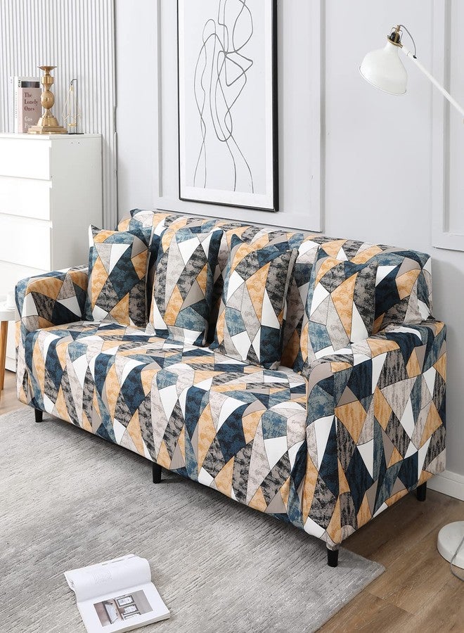 HOKIPO Polyester, Spandex Elastic Stretchable 4 Seater Sofa Cover, Multicolor Geometric Print (AR-4096-D3) - Image 2