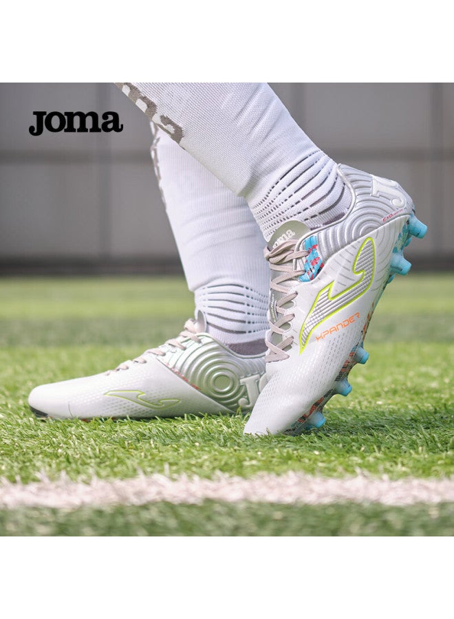 Joma Joma Spanish Soccer Cleats For Men, Adults And Youth, Fg Long Studs, Non-slip, Wear-resistant, Professional Football Training Shoes, White And Silver, Size 44 - Image 1