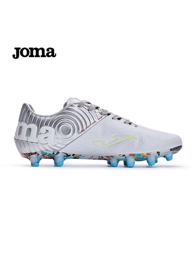 Joma Joma Spanish Soccer Cleats For Men, Adults And Youth, Fg Long Studs, Non-slip, Wear-resistant, Professional Football Training Shoes, White And Silver, Size 44 - Image 3