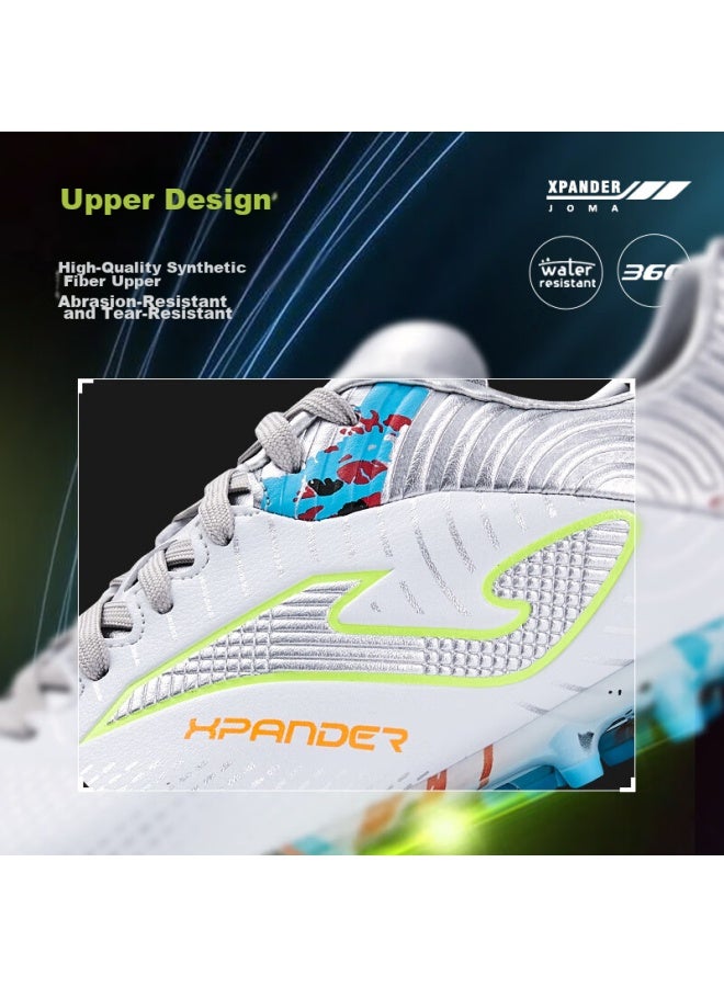 Joma Joma Spanish Soccer Cleats For Men, Adults And Youth, Fg Long Studs, Non-slip, Wear-resistant, Professional Football Training Shoes, White And Silver, Size 44 - Image 5