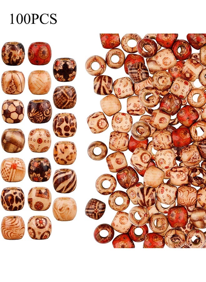 واي جيه 100 قطعة خرز خشبي للأشغال اليدوية، خرز شعر خشبي طبيعي ذو ثقب كبير، خرز فاصل خشبي عتيق للقلادات الأقمشة والأساور للحرف اليدوية - لون الخشب - Image 1