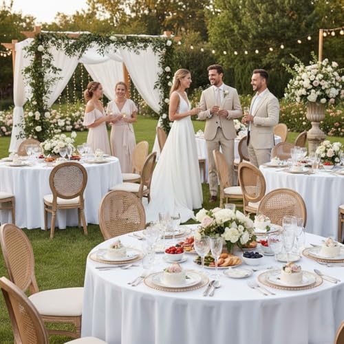 Fitable 6 Pack White Tablecloths for Round Tables - 108 Inches in Diameter - Stain Resistant and Washable Table Clothes, Polyester Fabric Table Covers for Wedding, Party, Banquet, Formal Events - Image 2