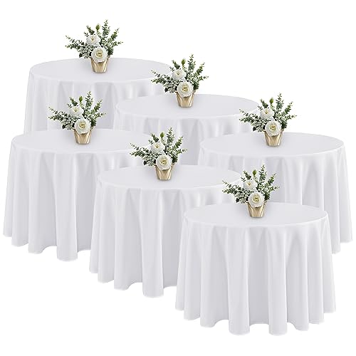 Fitable 6 Pack White Tablecloths for Round Tables - 108 Inches in Diameter - Stain Resistant and Washable Table Clothes, Polyester Fabric Table Covers for Wedding, Party, Banquet, Formal Events - Image 1