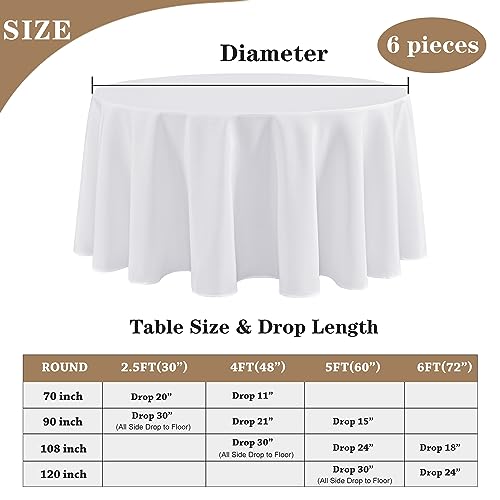 Fitable 6 Pack White Tablecloths for Round Tables - 108 Inches in Diameter - Stain Resistant and Washable Table Clothes, Polyester Fabric Table Covers for Wedding, Party, Banquet, Formal Events - Image 4